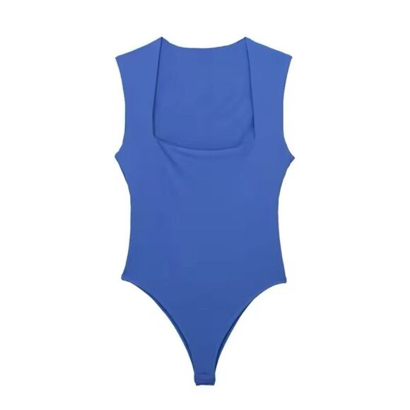 Body Slimming Square Neck‎ Bodysuit Blue Available Large 14 PTP Stretch - Picture 1 of 5